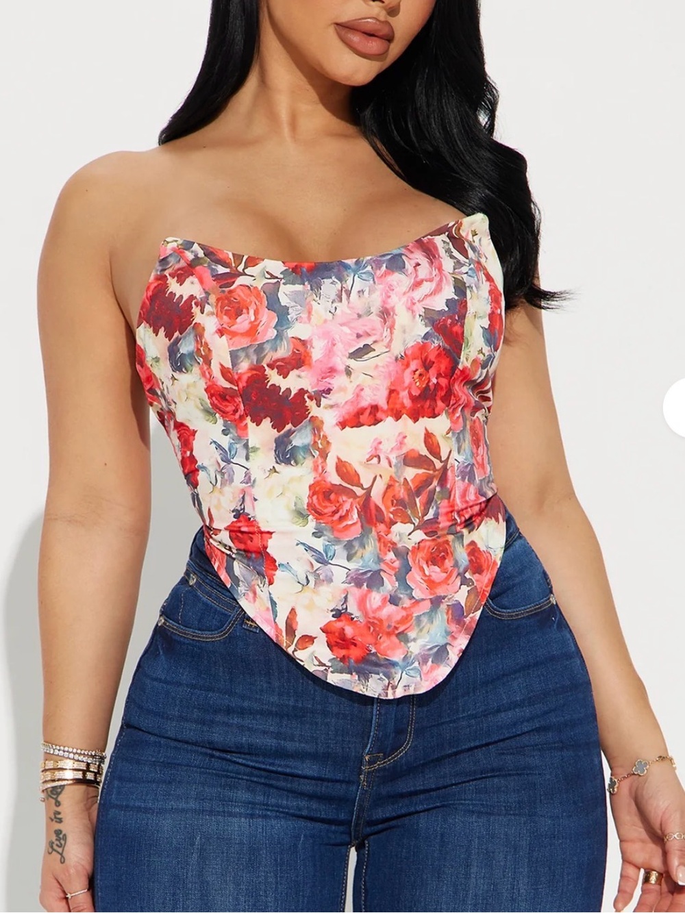 Floral Corset Top - Pink Red